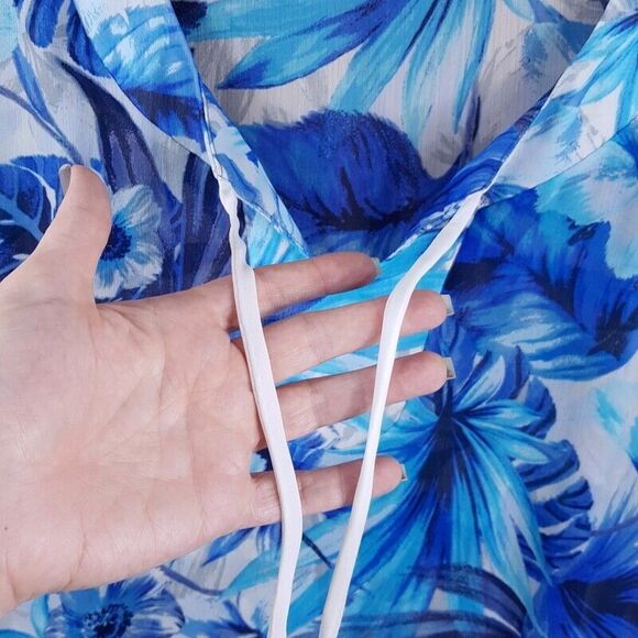 NEIMAN MARCUS Womens Top Large Blue Pullover Floral Sheer Oversized Layering - Picture 3 of 8